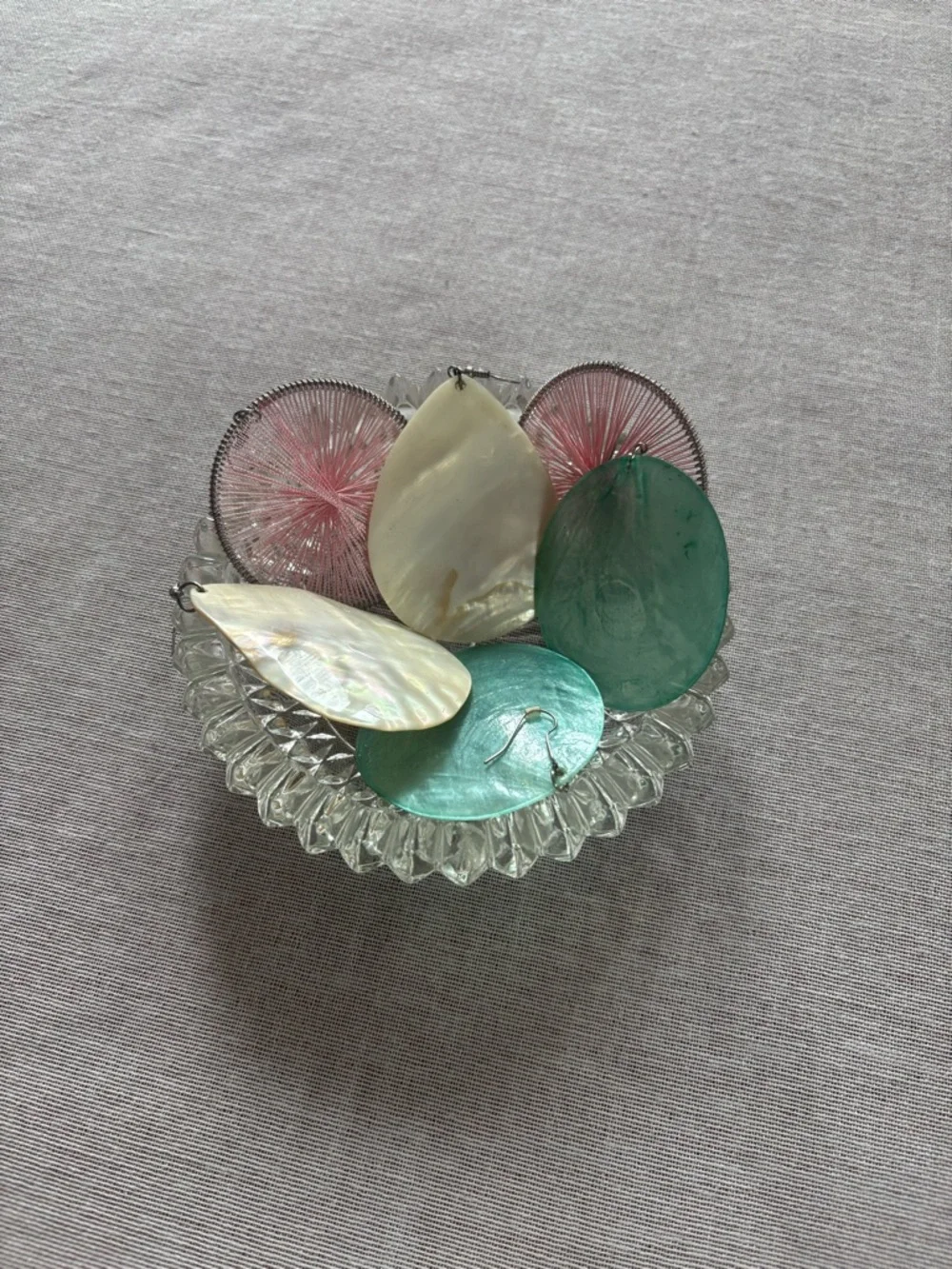 Set of three big colorful chunky earrings.